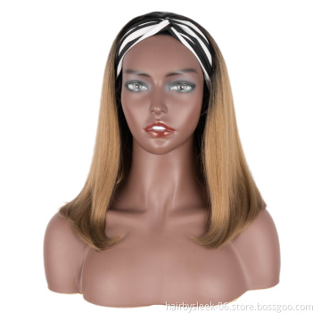 14 inches classic brown High Temperature Resistant synthetic wig wholesale Silky straight bob short wave headband wig for woman